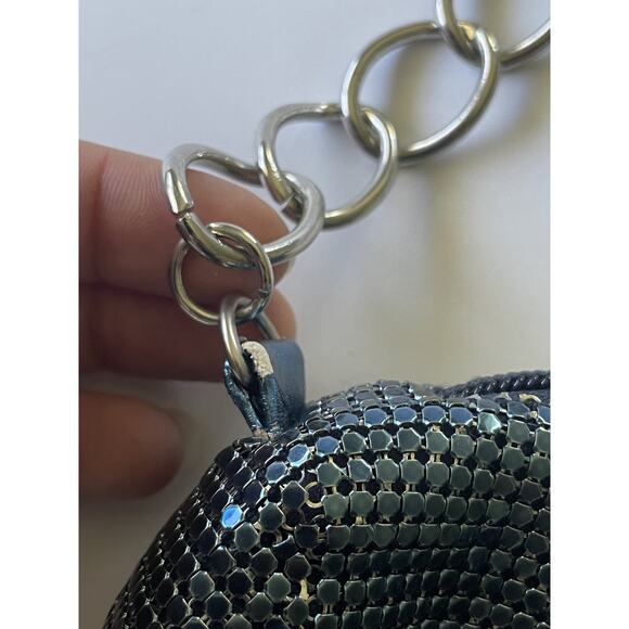 WD Whiting & Davis Blue Metalic Chain mail Mesh Shoulder Bag Evening Bag - Picture 16 of 16
